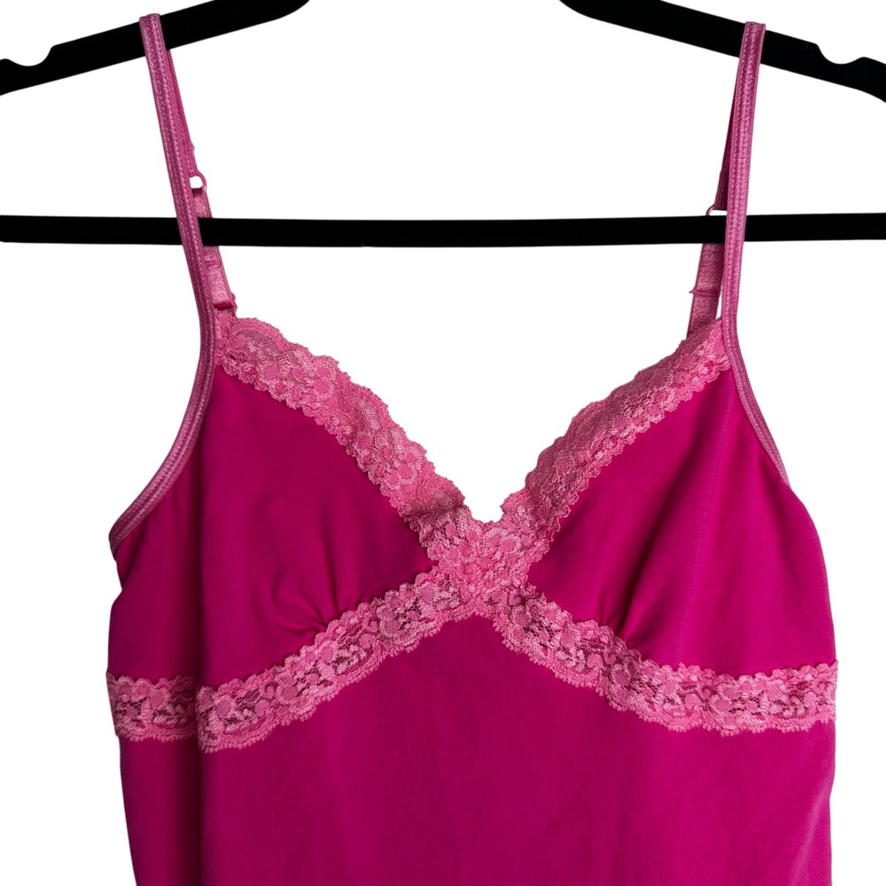 VTG Y2K‎ Victoria's Secret PINK Size Medium Babydoll Hot Pink Cami Top Lace Trim - Picture 3 of 8